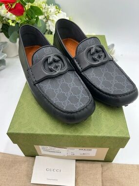 Men's Gucci interlocking G driver loafers size 8.5 fits 9 US made in Italy